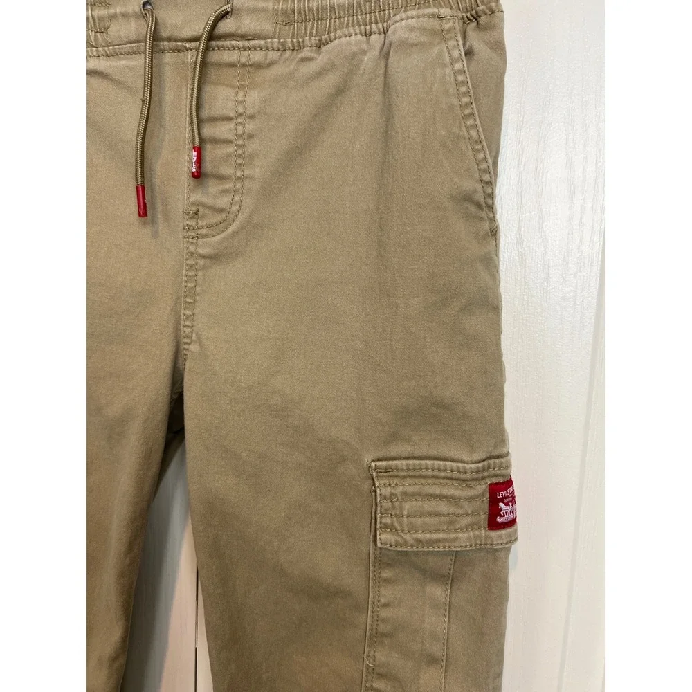 Levis Cargo Pants Boys Size 16 Khaki Elastic Waist Drawstring H972-Y16 Twill G17